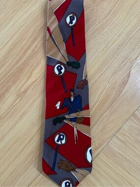 Beatles 1991 Silk Tie with Red, Gray and Brown Motif